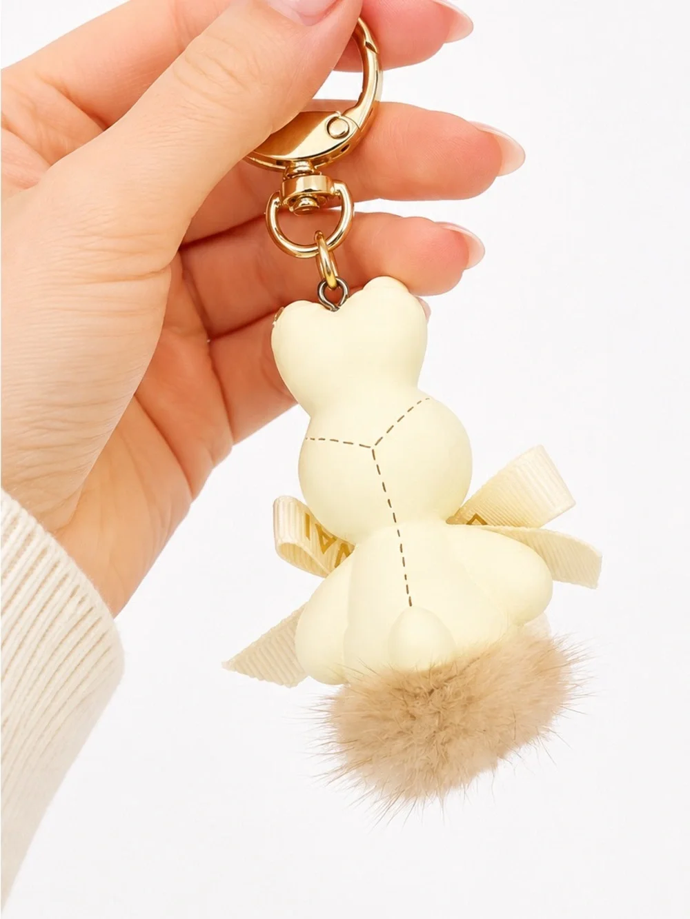 Luxury Rhinestone Cream Bunny Gold Keychain/Bag Charm • NEW IN PACKAGE